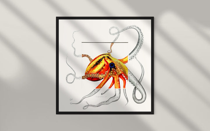 California Two-Spot Octopus Original Watercolour with Unique Sketched Detailing
