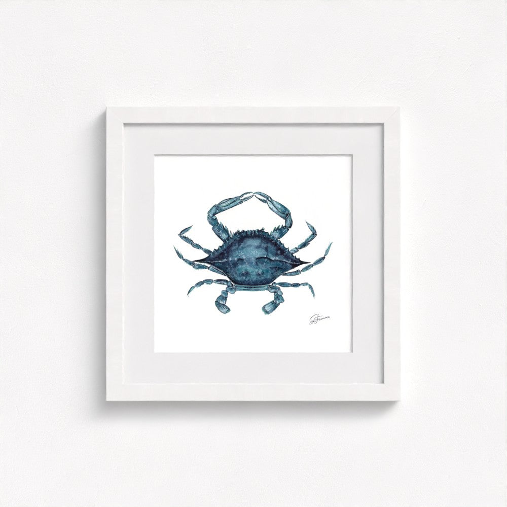 crab artwork white 
framed on a white wall