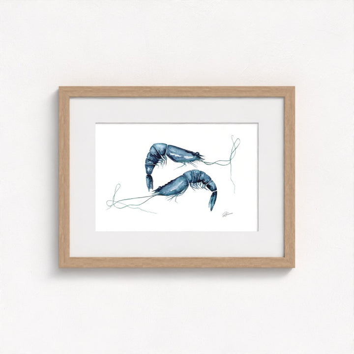artwork natural wood framed on a white wall