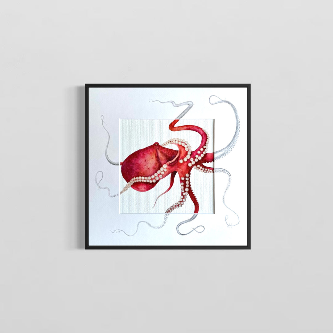 RED OCTOPUS | Fine Art Print with Sketched Mount