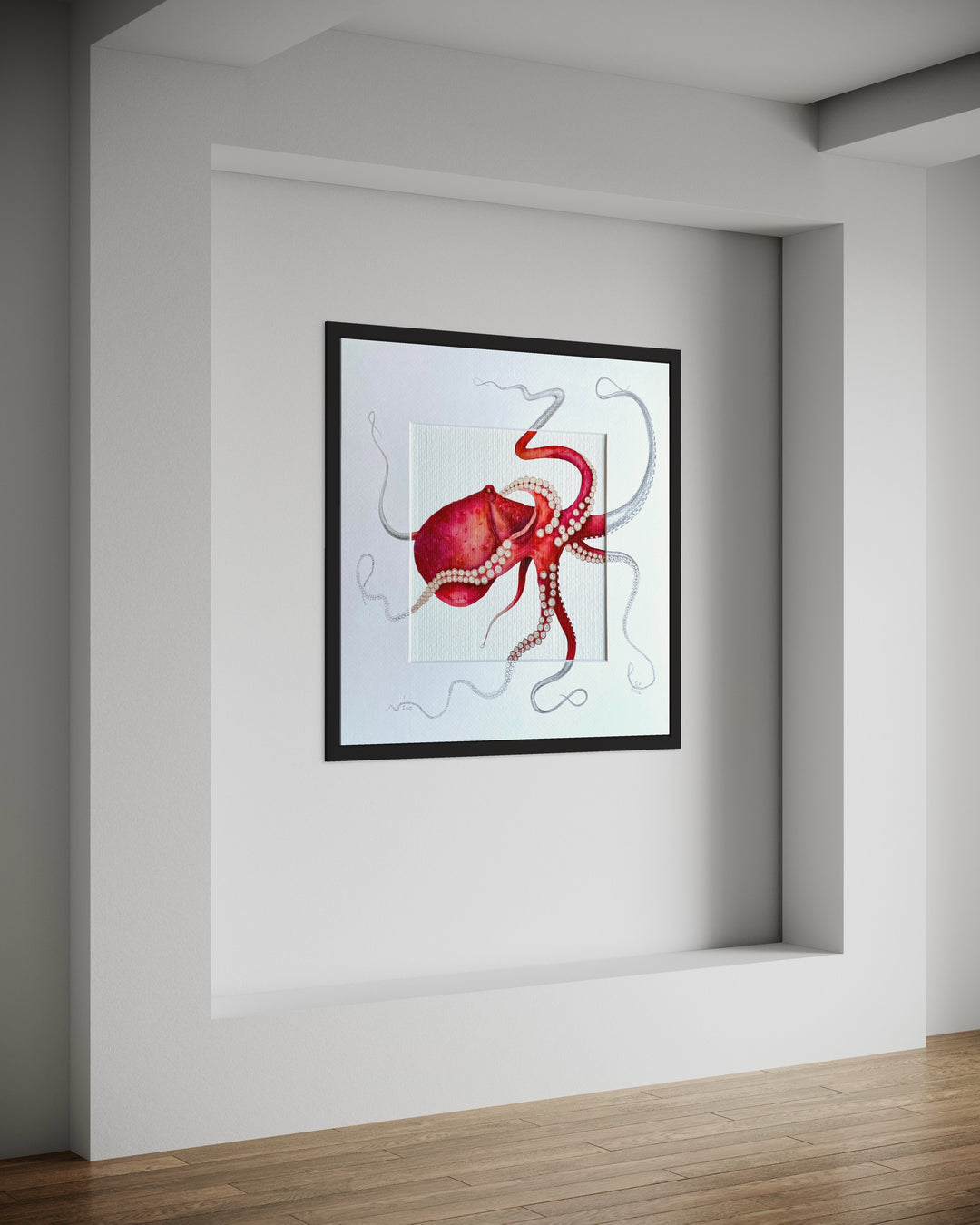 RED OCTOPUS | Fine Art Print with Sketched Mount