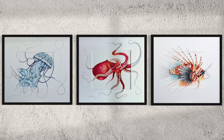 RED OCTOPUS | Fine Art Print with Sketched Mount