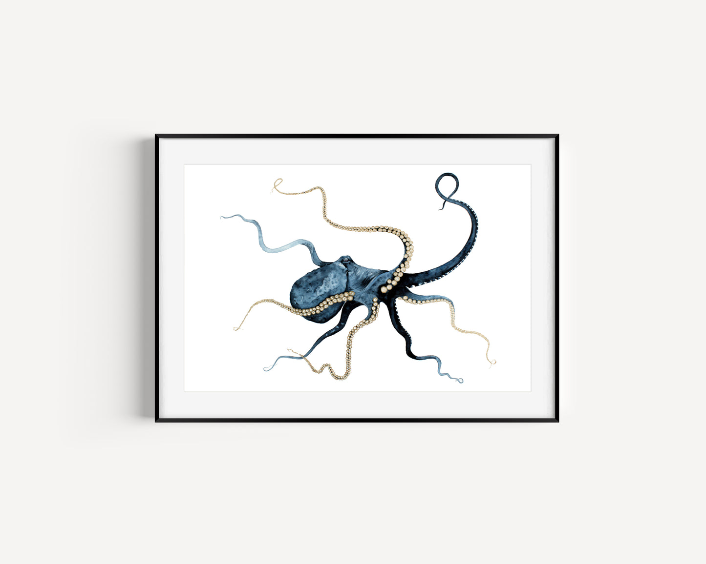 Gold Embellished Majestic Blue Octopus Fine Art Print