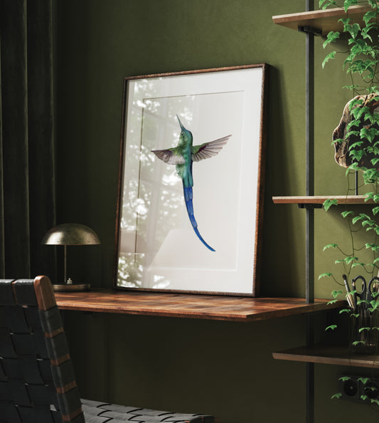Sylphic Radiance -Hummingbird Fine Art Hand Embellished Print