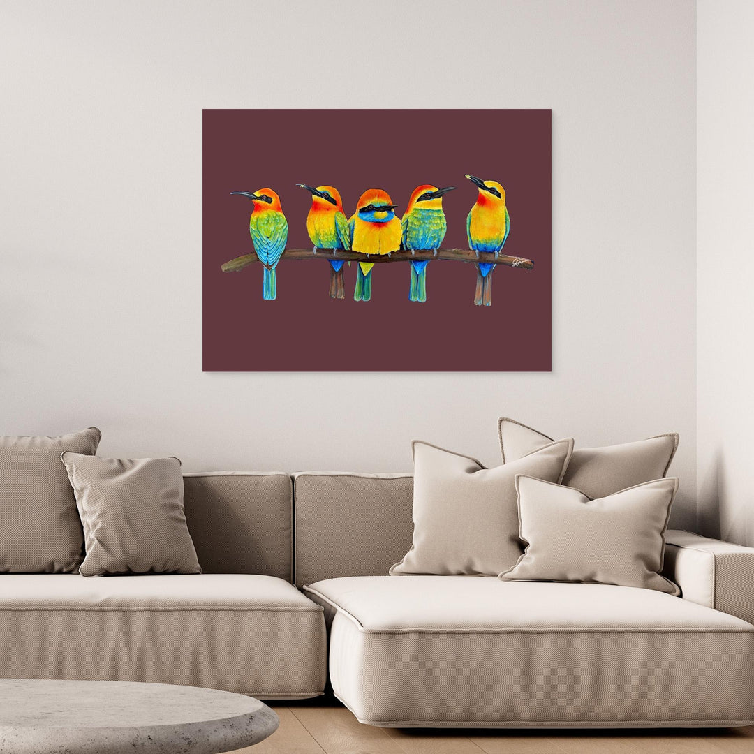Perch Party” – Canvas Print Puce