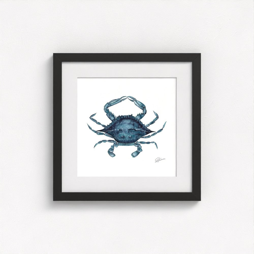 crab artwork black framed on a white wall