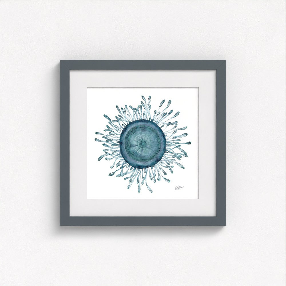 artwork grey 
framed on a white wall