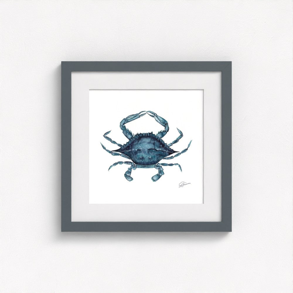 crab artwork black framed on a white wall
