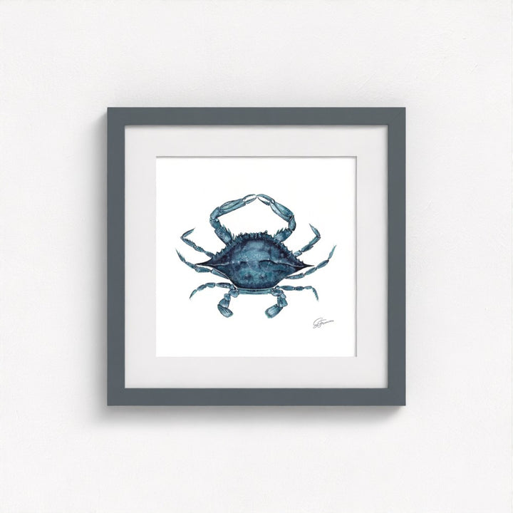 crab artwork black framed on a white wall
