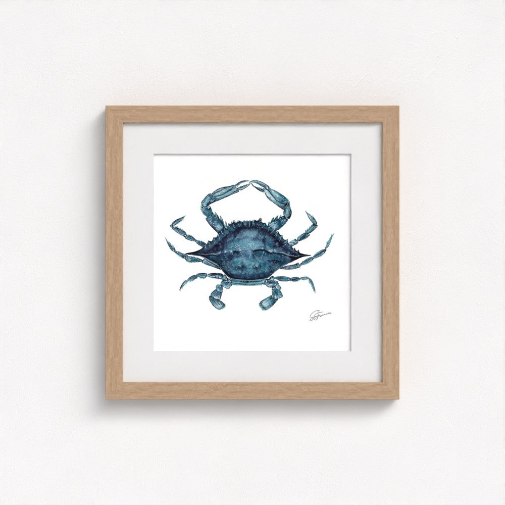 crab artwork natural framed on a white wall
