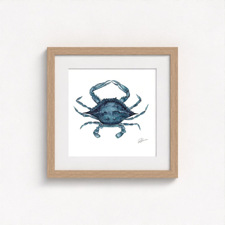 crab artwork natural framed on a white wall

