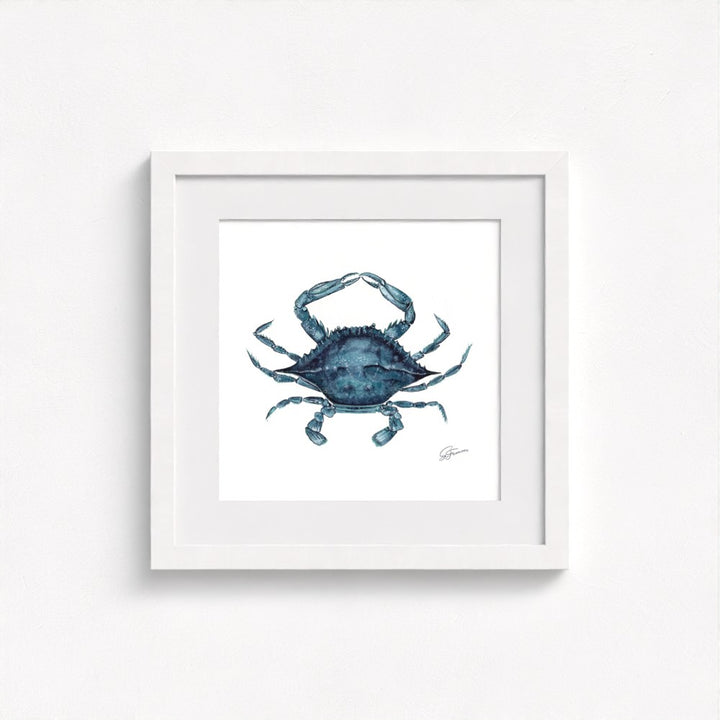 crab artwork white 
framed on a white wall