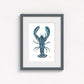 lobster print on wall in grey frame  on white wall