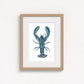 lobster print on wall in  natural frame  on white wall