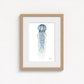 jellyfish print on wall in a natural  frame  on white wall