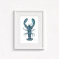 lobster print on wall in white frame  on white wall