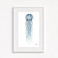 jellyfish print on wall in a white frame  on white wall