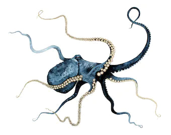 blue octopus watercolour , gold embellishment